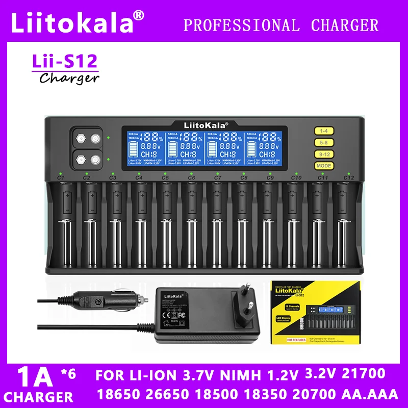 LiitoKala Lii-S12 12  18650 LCD ͸ , 20700 26650 21700 14500 10440 16340 1.2V 3.7V 4.2V  ͸